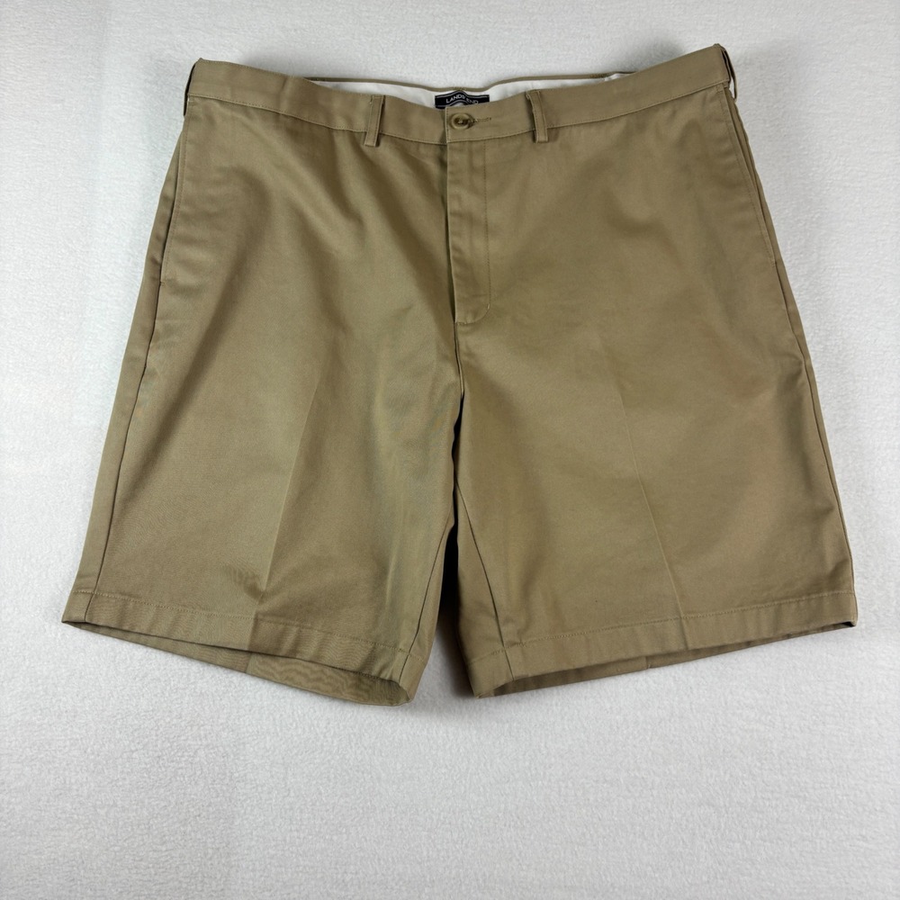 Lands End Mens 40 Traditional Fit Chino Shorts Khaki Tan Flat Front Cotton Twill